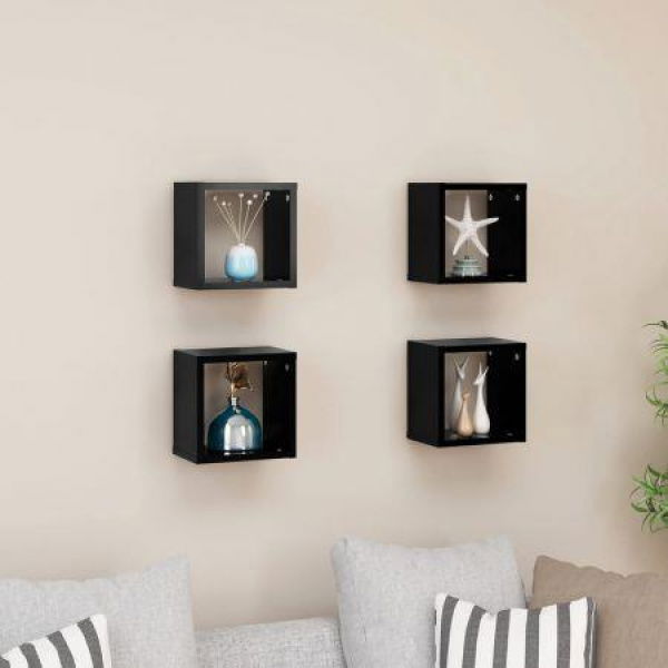 Wall Cube Shelves 4 Pcs Black 22x15x22 Cm