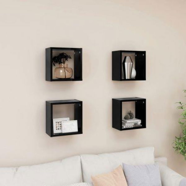 Wall Cube Shelves 4 Pcs Black 26x15x26 Cm