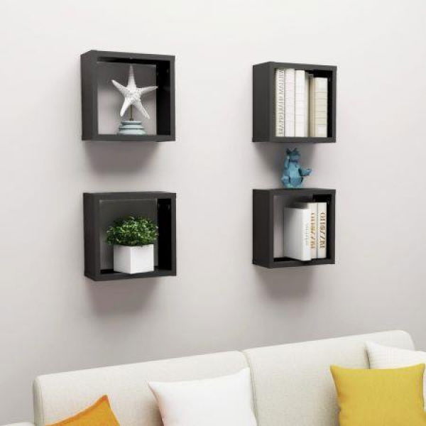 Wall Cube Shelves 4 Pcs Black 30x15x30 Cm