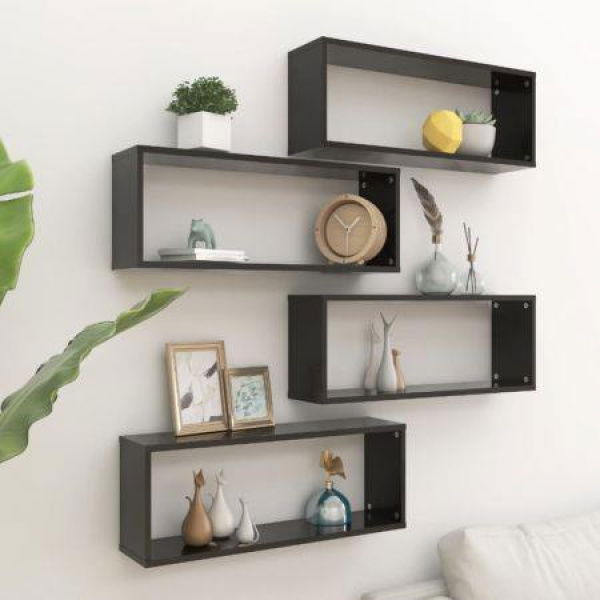 Wall Cube Shelves 4 pcs Black 60x15x23 cm Engineered Wood