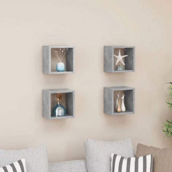 Wall Cube Shelves 4 Pcs Concrete Grey 22x15x22 Cm