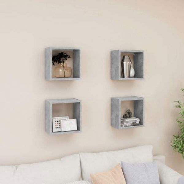 Wall Cube Shelves 4 Pcs Concrete Grey 26x15x26 Cm