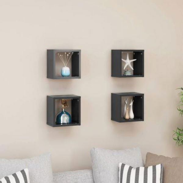 Wall Cube Shelves 4 Pcs Grey 22x15x22 Cm