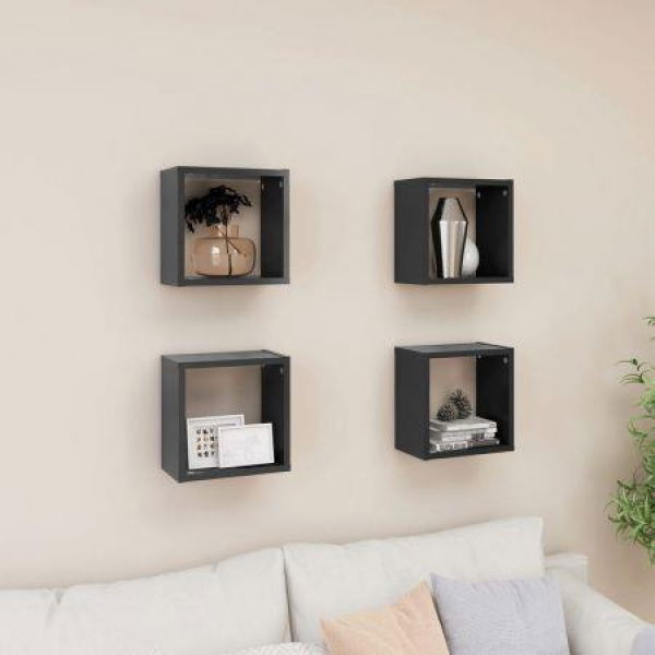 Wall Cube Shelves 4 Pcs Grey 26x15x26 Cm