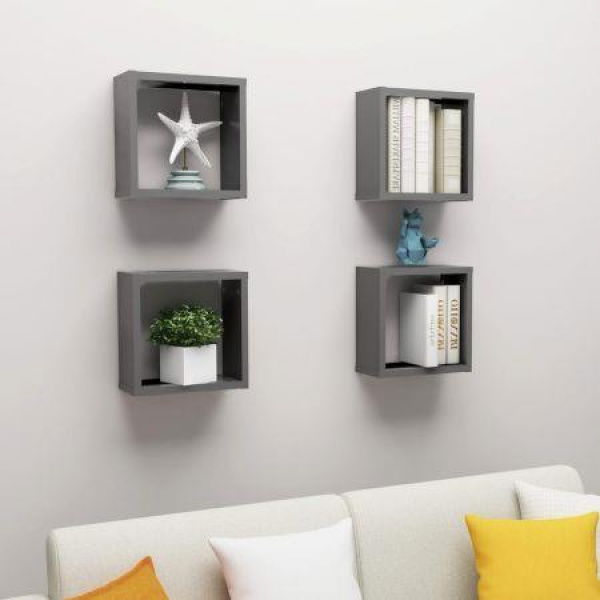 Wall Cube Shelves 4 Pcs Grey 30x15x30 Cm