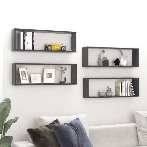 Wall Cube Shelves 4 Pcs Grey 80x15x26.5 Cm Engineered Wood.