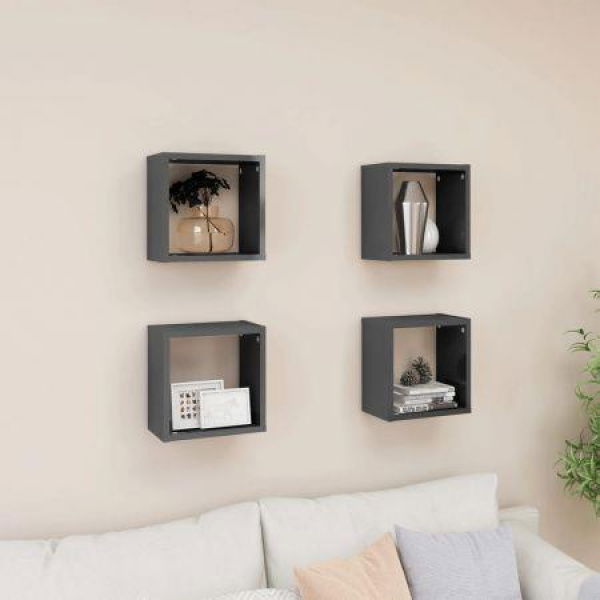 Wall Cube Shelves 4 Pcs High Gloss Grey 26x15x26 Cm