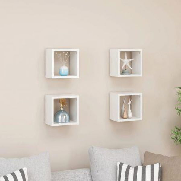 Wall Cube Shelves 4 Pcs High Gloss White 22x15x22 Cm