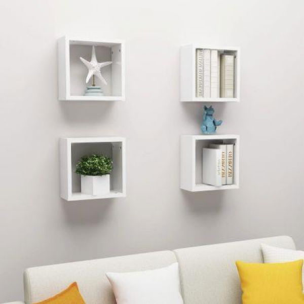 Wall Cube Shelves 4 Pcs High Gloss White 30x15x30 Cm