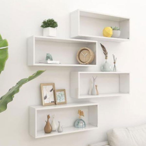 Wall Cube Shelves 4 Pcs High Gloss White 60x15x23 Cm Engineered Wood