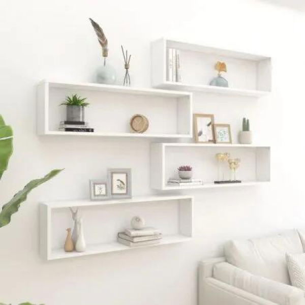 Wall Cube Shelves 4 pcs White 100x15x30 cm Engineered Wood