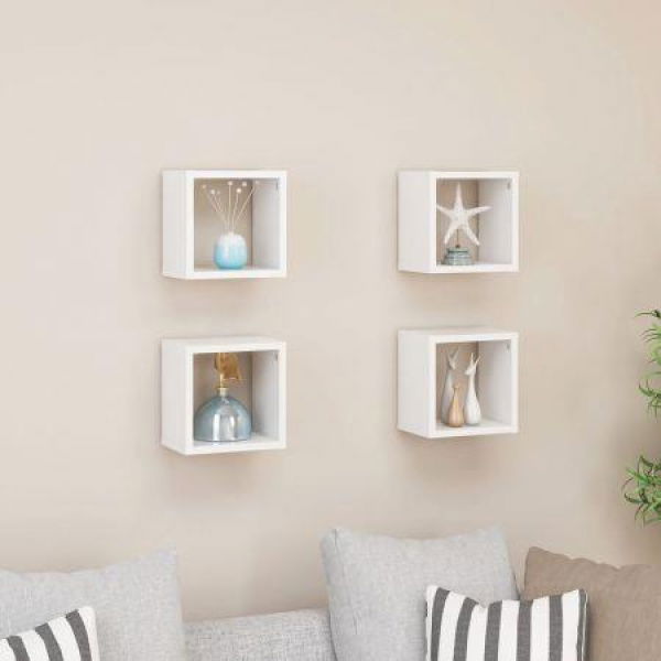 Wall Cube Shelves 4 Pcs White 22x15x22 Cm