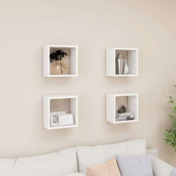 Wall Cube Shelves 4 Pcs White 26x15x26 Cm