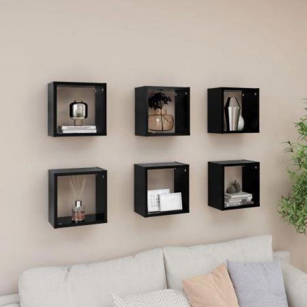 Wall Cube Shelves 6 Pcs Black 26x15x26 Cm