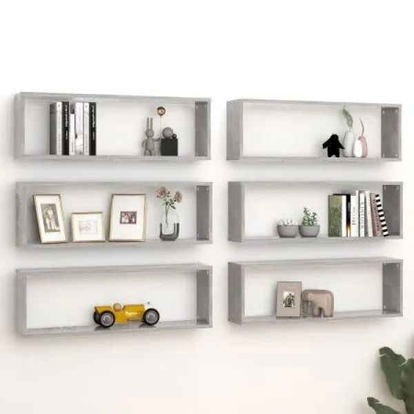 Wall Cube Shelves 6 pcs Concrete Grey 80x15x26.5 cm Engineered Wood