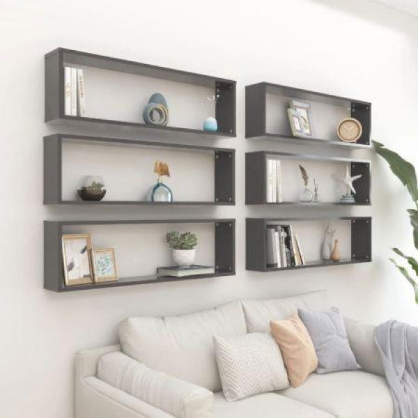 Wall Cube Shelves 6 Pcs Grey 100x15x30 Cm Engineered Wood