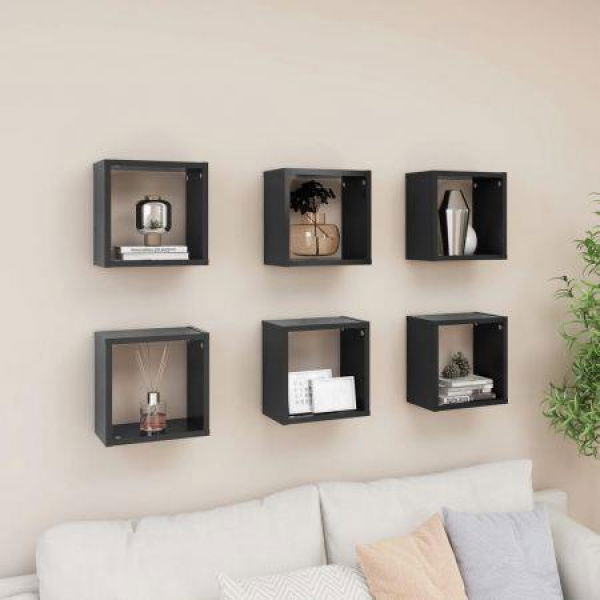 Wall Cube Shelves 6 Pcs Grey 26x15x26 Cm