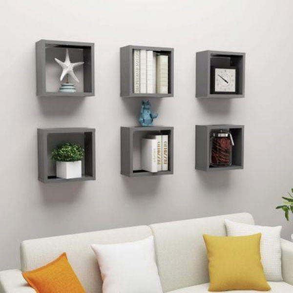 Wall Cube Shelves 6 Pcs Grey 30x15x30 Cm