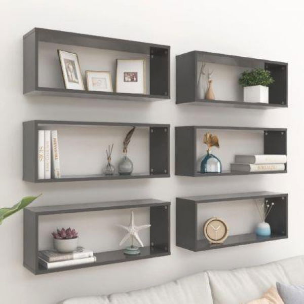 Wall Cube Shelves 6 Pcs Grey 60x15x23 Cm Engineered Wood