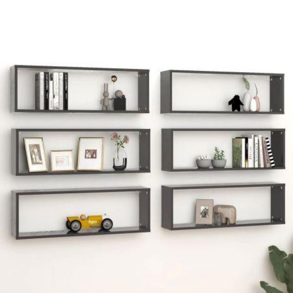 Wall Cube Shelves 6 Pcs Gray 80x15x26.5 Cm Engineered Wood