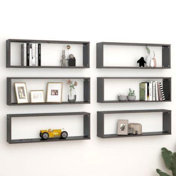 Wall Cube Shelves 6 Pcs High Gloss Grey 80x15x26.5 Cm Engineered Wood.