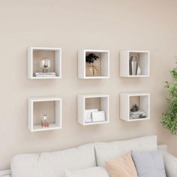 Wall Cube Shelves 6 Pcs High Gloss White 26x15x26 Cm