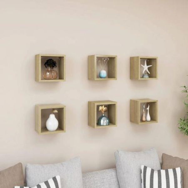 Wall Cube Shelves 6 Pcs Sonoma Oak 22x15x22 Cm