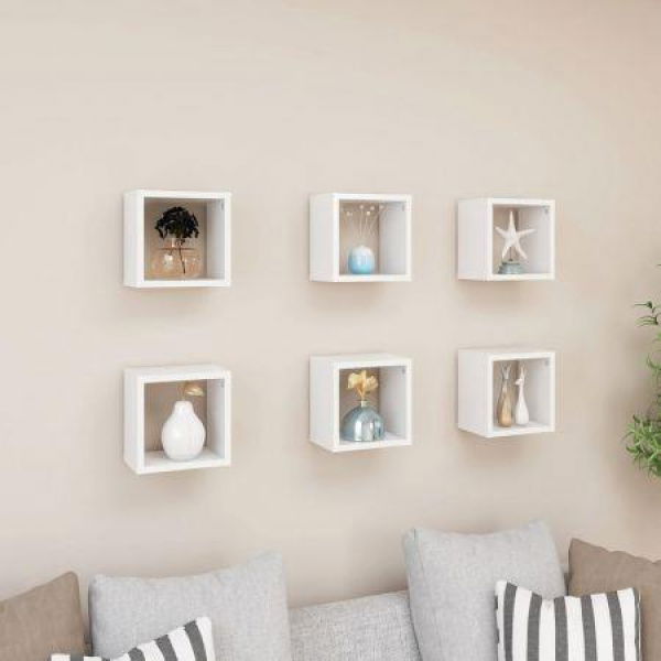 Wall Cube Shelves 6 Pcs White 22x15x22 Cm