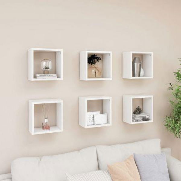 Wall Cube Shelves 6 Pcs White 26x15x26 Cm