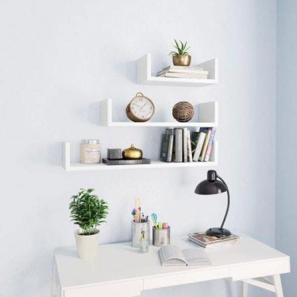 Wall Display Shelf 3 Pcs White Chipboard