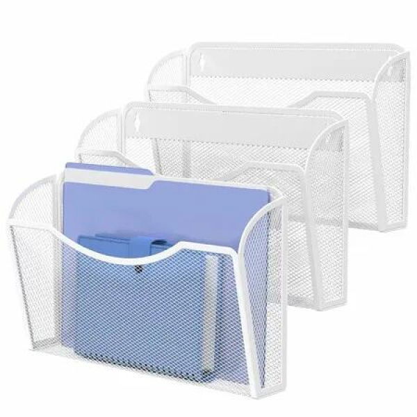 Wall File Organizer,Hanging Wall Mounted File Folder Binder Holder Mail Organizer for Office,Home and School Supplies(White)