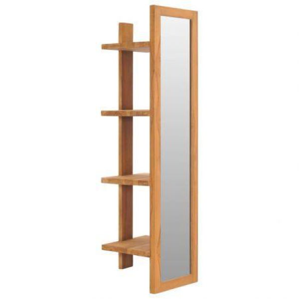 Wall Mirror With Shelves 30x30x120 Cm Solid Teak Wood