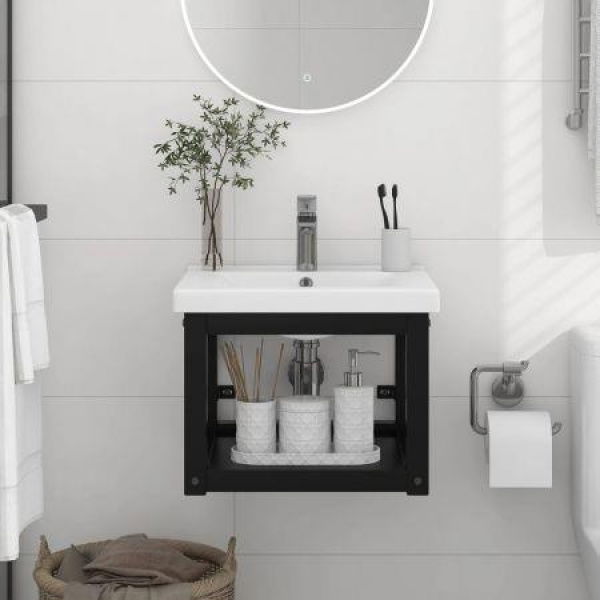 Wall-mounted Bathroom Washbasin Frame Black 40x38x31 Cm Iron