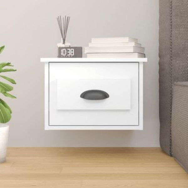 Wall-mounted Bedside Cabinet High Gloss White 41.5x36x28cm.