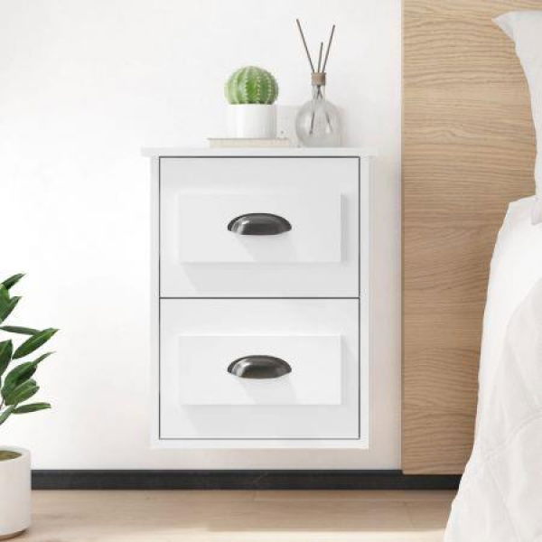 Wall-mounted Bedside Cabinet High Gloss White 41.5x36x53cm.