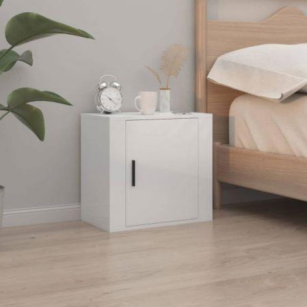 Wall-mounted Bedside Cabinet High Gloss White 50x30x47 Cm