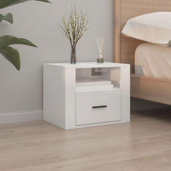 Wall-mounted Bedside Cabinet High Gloss White 50x36x40 Cm