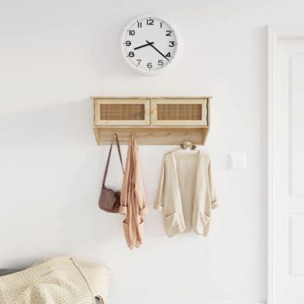 Wall-mounted Coat Rack Brown Engineered Wood And Natural Rattan