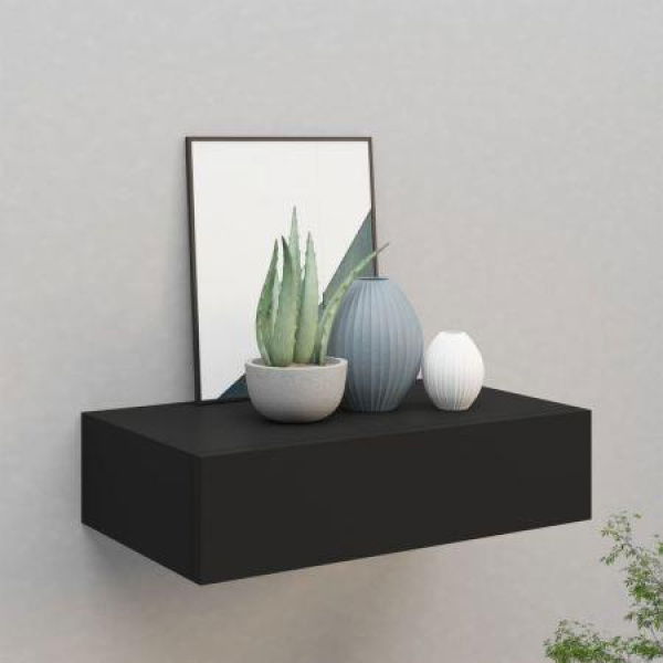 Wall-mounted Drawer Shelf Black 40x23.5x10cm MDF.