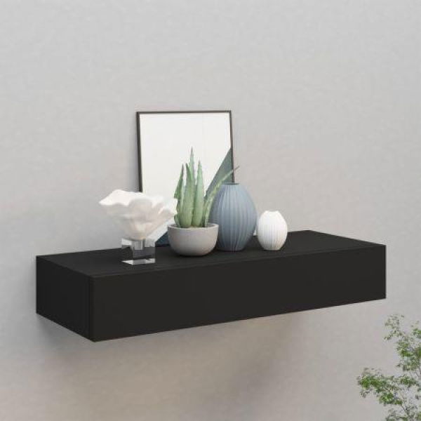 Wall-mounted Drawer Shelf Black 60x23.5x10cm MDF.