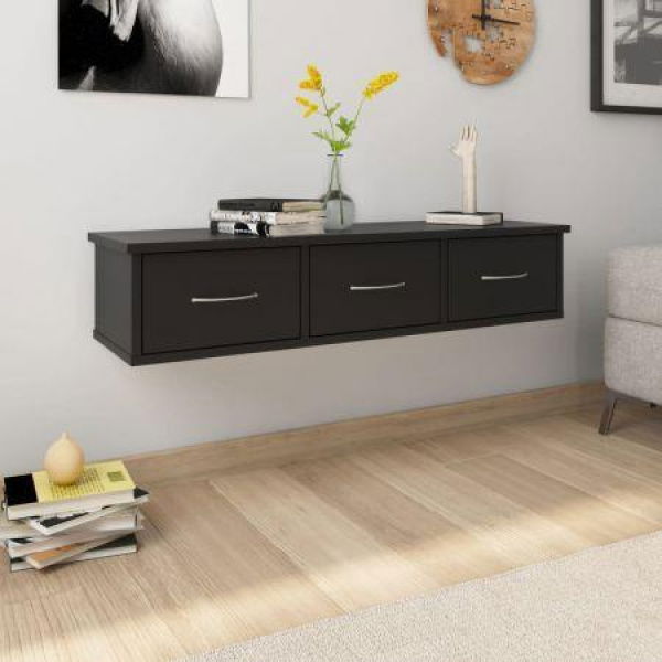 Wall-mounted Drawer Shelf Black 90x26x18.5 Cm Chipboard.