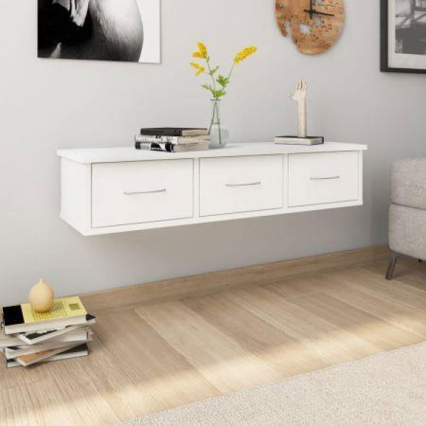 Wall-mounted Drawer Shelf White 90x26x18.5 Cm Chipboard.