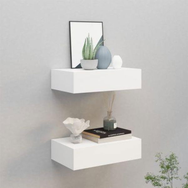 Wall-mounted Drawer Shelves 2 Pcs White 40x23.5x10 Cm MDF.