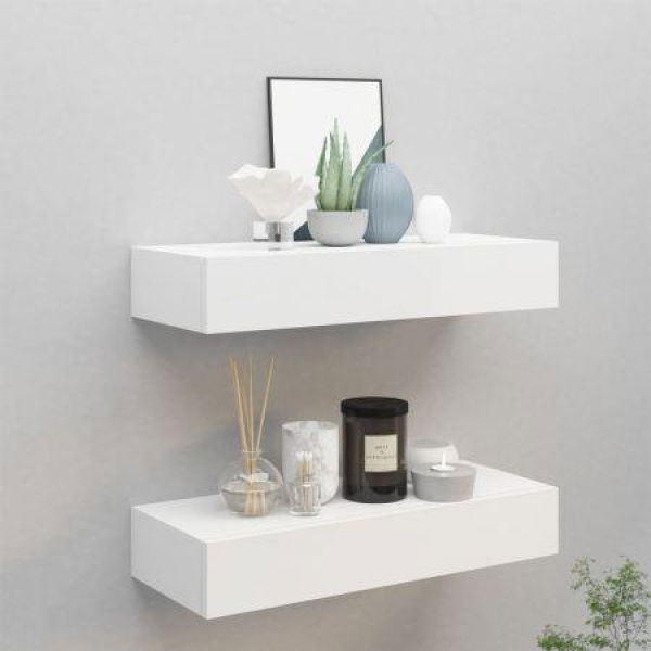 Wall-mounted Drawer Shelves 2 Pcs White 60x23.5x10cm MDF.