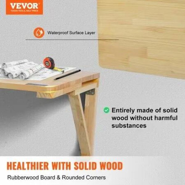 Wall Mounted Folding Table 800 x 600 mm Wall Mount Drop Leaf Table Wooden Floating Desk with Iron Bracket Fold Down Desk for Small Spaces Home