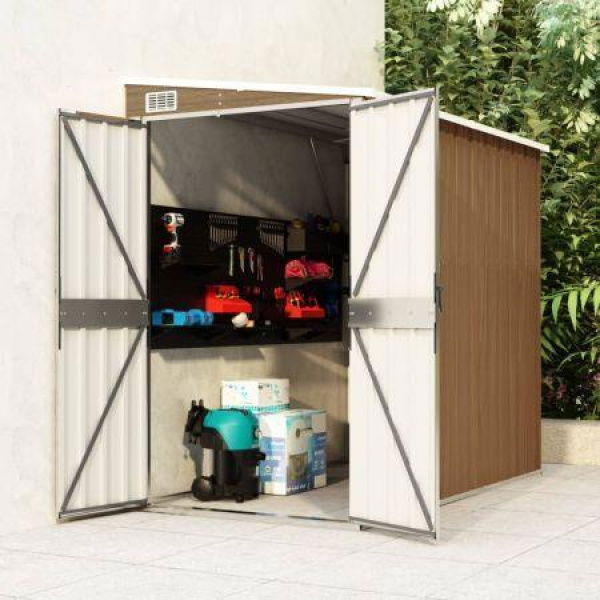 Wall-mounted Garden Shed Brown 118x194x178 Cm Galvanised Steel