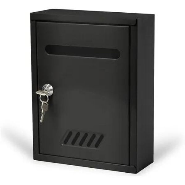 Wall Mounted Mailbox, Weatherproof Metal Mailbox with Secure Lock for Outdoor Use, Modern and Decorative Design Perfect for Home and Office (Black)