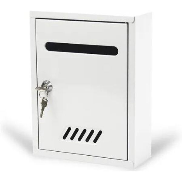 Wall Mounted Mailbox, Weatherproof Metal Mailbox with Secure Lock for Outdoor Use, Modern and Decorative Design Perfect for Home and Office (White)
