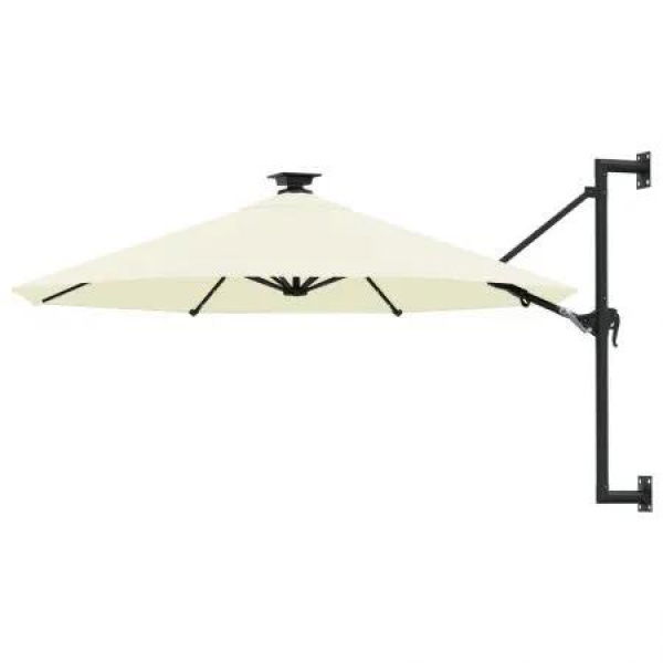 Wall-mounted Parasol with LEDs and Metal Pole 300 cm Sand