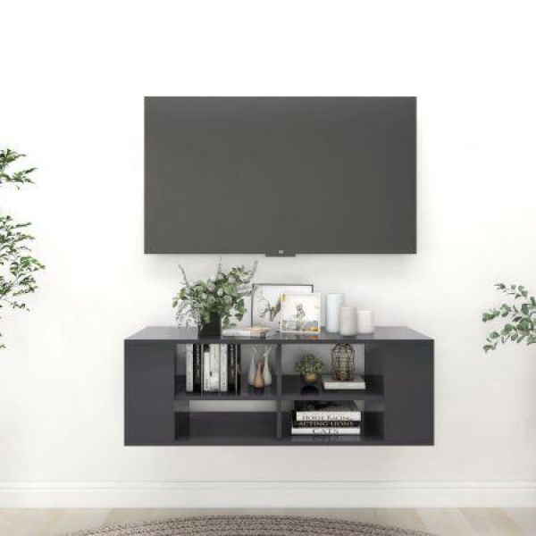 Wall-Mounted TV Cabinet Grey 102x35x35 Cm Engineered Wood